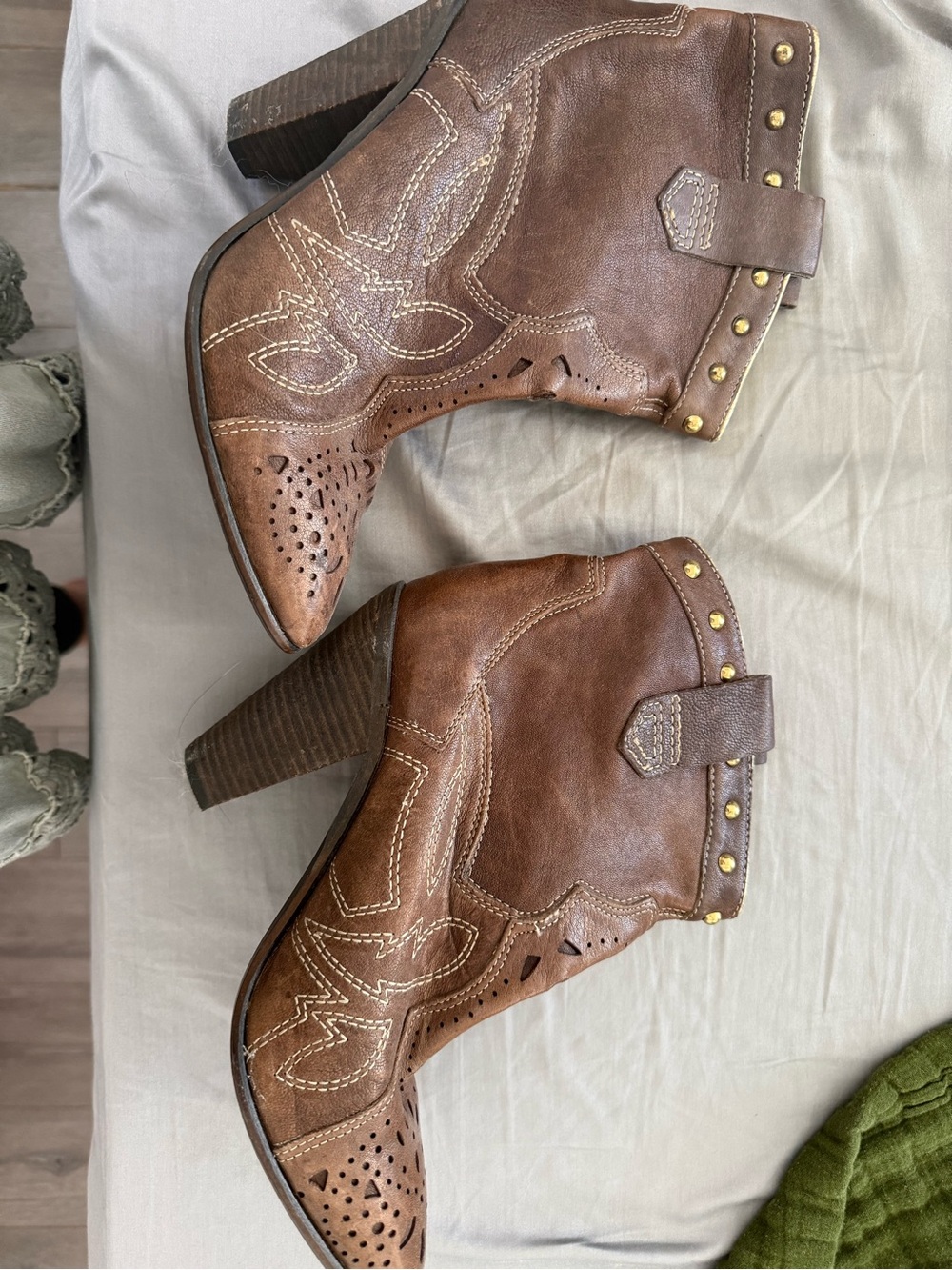 Carlos by Carlos Santana Brown Studded Western Ankle Booties